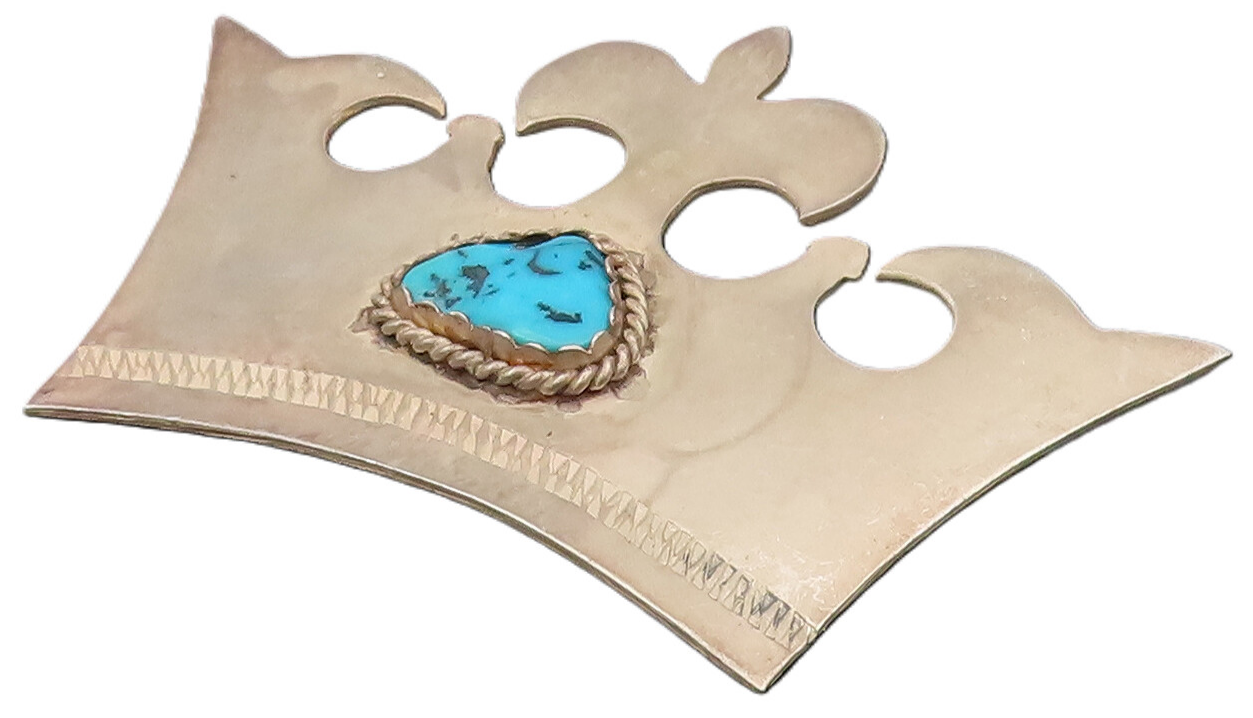 NW NAVAJO 925 Sterling Silver Vintage Turquoise Royal Crown Brooch Pin BP10243