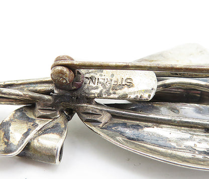 925 Sterling Silver  Vintage Ribbon Bow Tied Flowers Motif Brooch Pin  BP2062