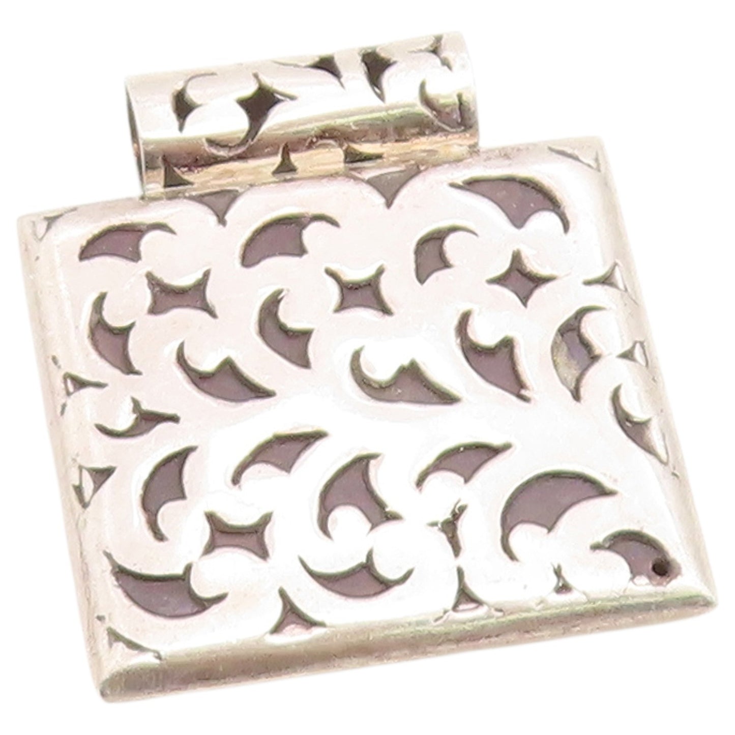 925 Sterling Silver Vintage Pendant Classic Scrollwork Geometric Square  PT26513