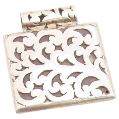 925 Sterling Silver Vintage Pendant Classic Scrollwork Geometric Square  PT26513