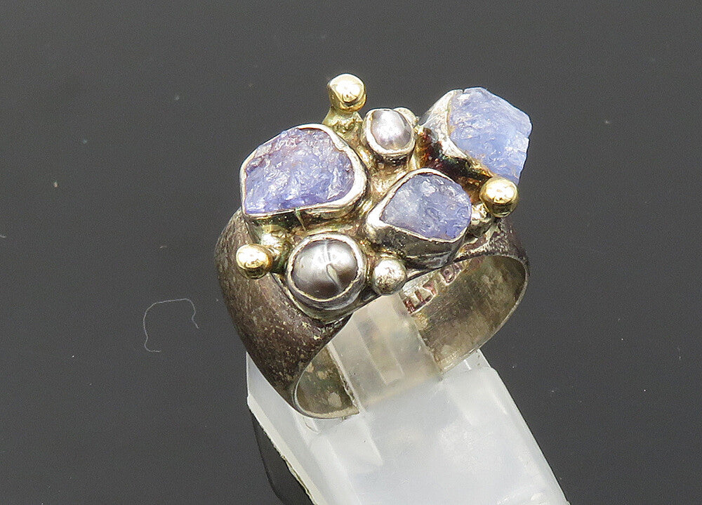 LILLY BARRACK 925 Silver & 14K GOLD  Vintage Tanzanite Band Ring Sz 8  RG20013