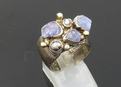 LILLY BARRACK 925 Silver & 14K GOLD  Vintage Tanzanite Band Ring Sz 8  RG20013