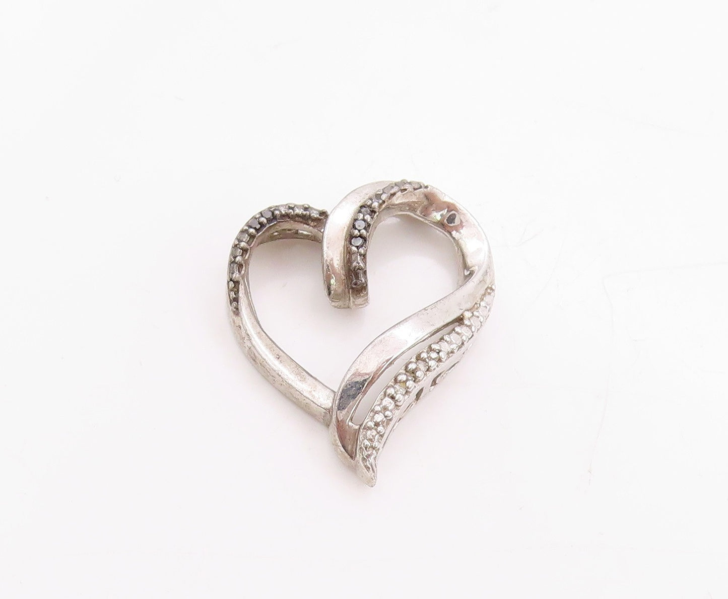 925 Sterling Silver Vintage Pendant Genuine Diamonds Twisted Love Heart  PT24752