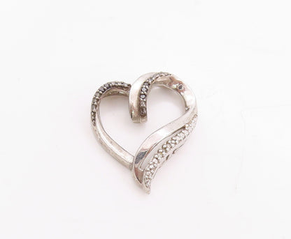 925 Sterling Silver Vintage Pendant Genuine Diamonds Twisted Love Heart  PT24752