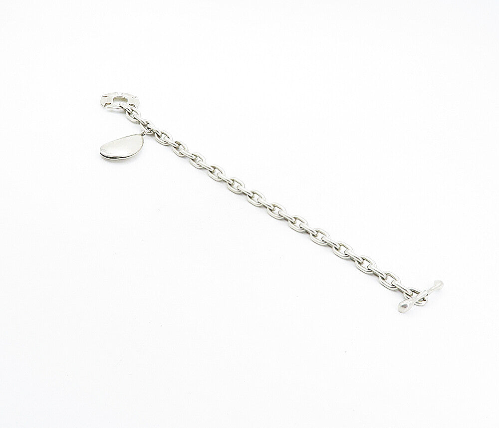 RLM STUDIO 925 Silver  Vintage Shiny Charmed Oval Link Chain Bracelet  BT3573