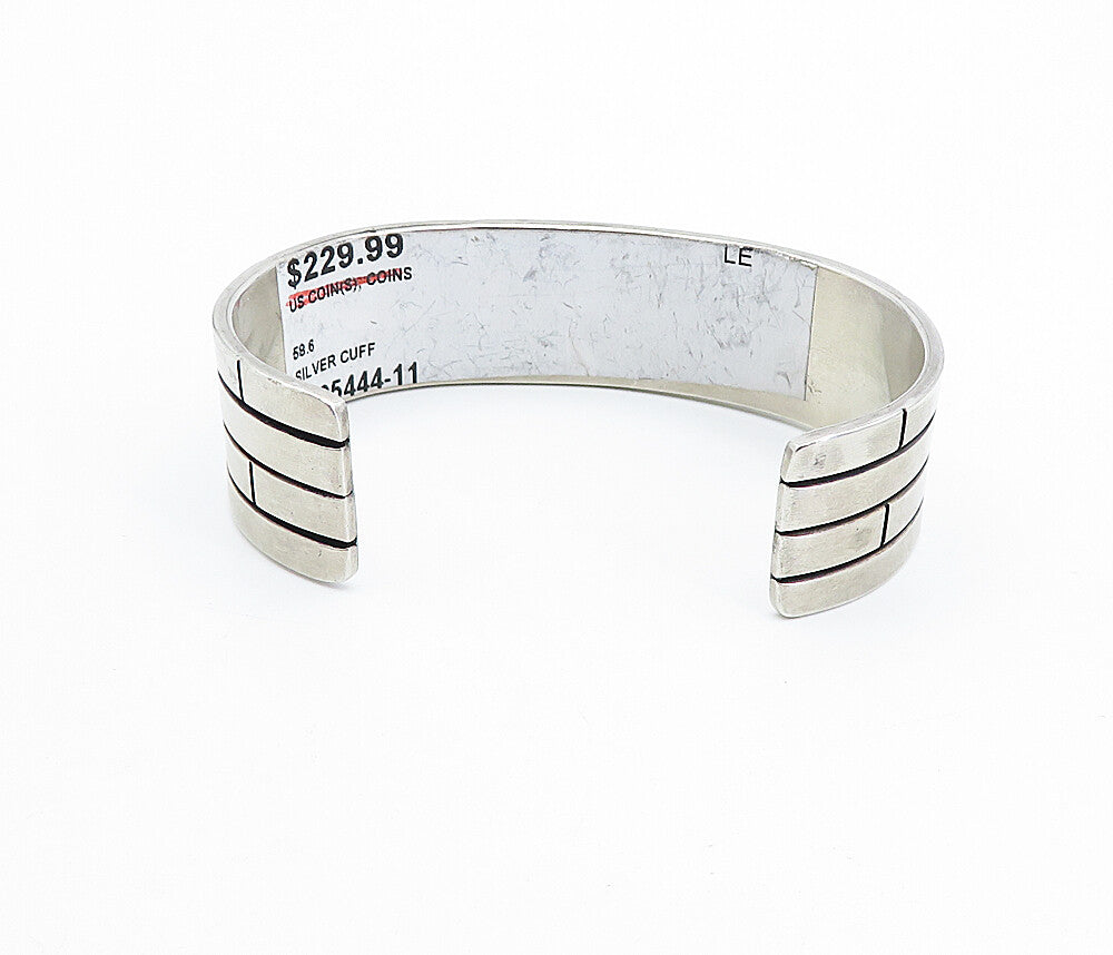 925 Sterling Silver  Vintage Shiny Brick Layer Design Cuff Bracelet  BT1761