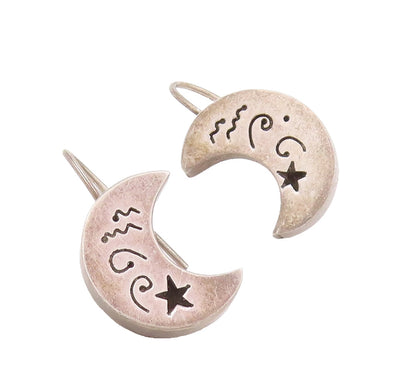 925 Sterling Silver Earrings MEXICO Minimalist Etched Galaxy Solid Moon  EG12838