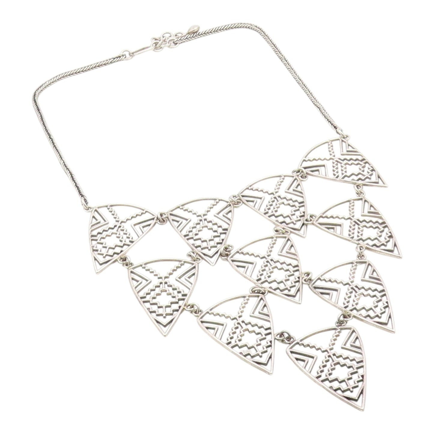 925 Sterling Silver  Vintage Shiny Open Geometric Chain Necklace  NE3721