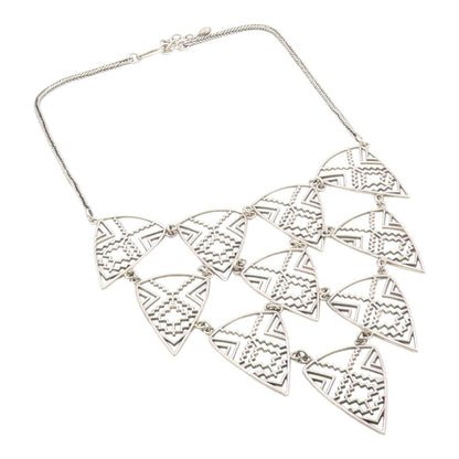 925 Sterling Silver  Vintage Shiny Open Geometric Chain Necklace  NE3721