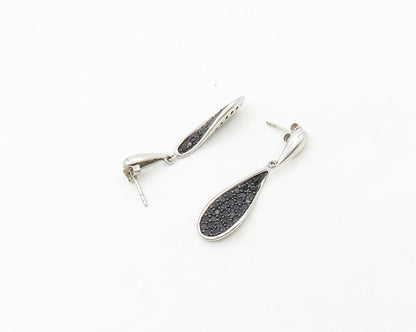 925 Sterling Silver  Shiny Black Hematite Encrusted Rain Drop Earrings  EG9099