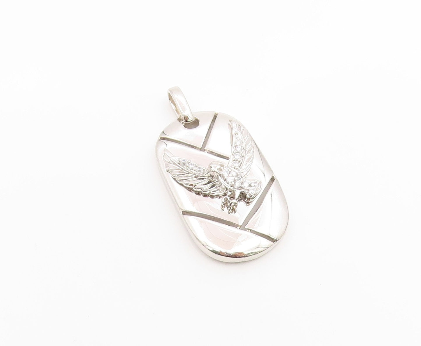 925 Sterling Silver Vintage Pendant CZ Geometric Flying Eagle Charm  PT26255