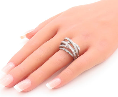 925 Sterling Silver Vintage Ring Designer Split White Topaz Bands  Sz 7  RG29658