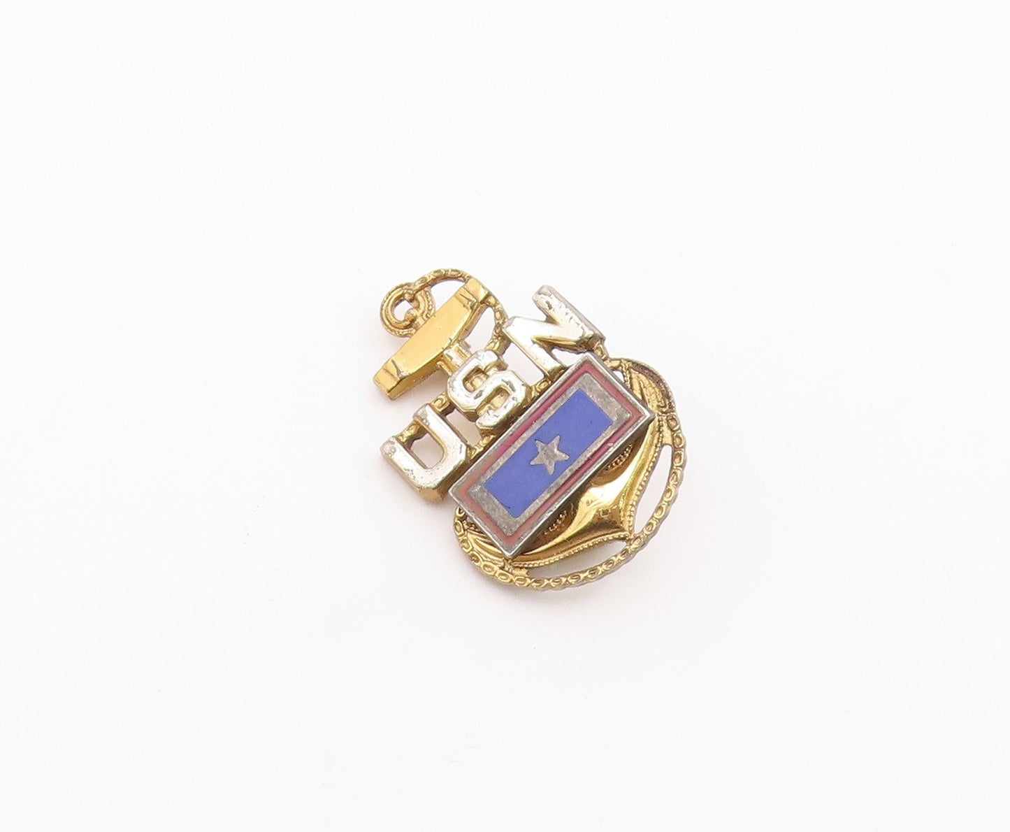 925 Sterling Silver  Vintage Two Tone US Navy Enamel Brooch Pin  BP9345