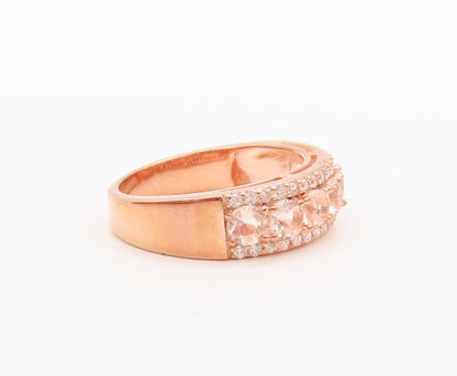 925 Sterling Silver Vintage Ring Rose Gold Plated Morganite & CZ  Sz 7.5 RG29581