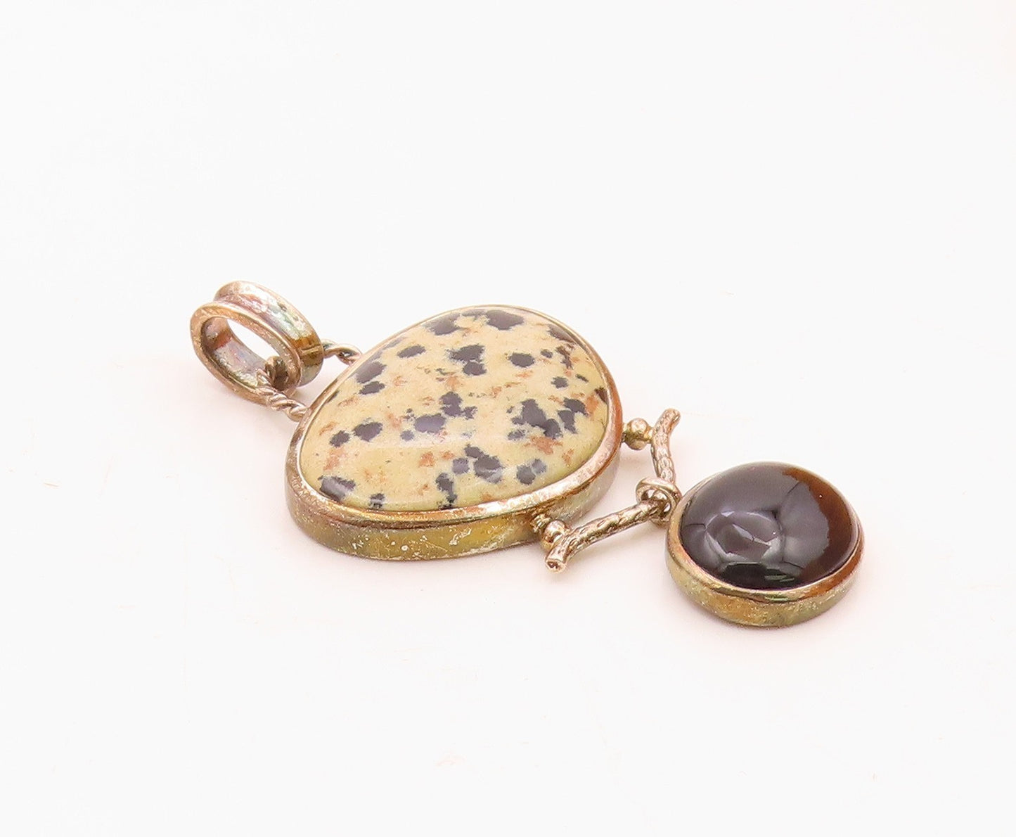 WHITNEY KELLY 925 Silver  Vintage Onyx & Dalmatian Jasper Pendant  PT16907
