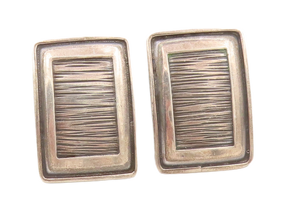 925 Sterling Silver Vintage Earrings Dark Tone Brutalist Etched Framed  EG13309