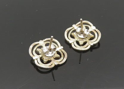 925 Silver & 12K GOLD  Vintage Two Tone Floral Leaf Drop Earrings  EG10388