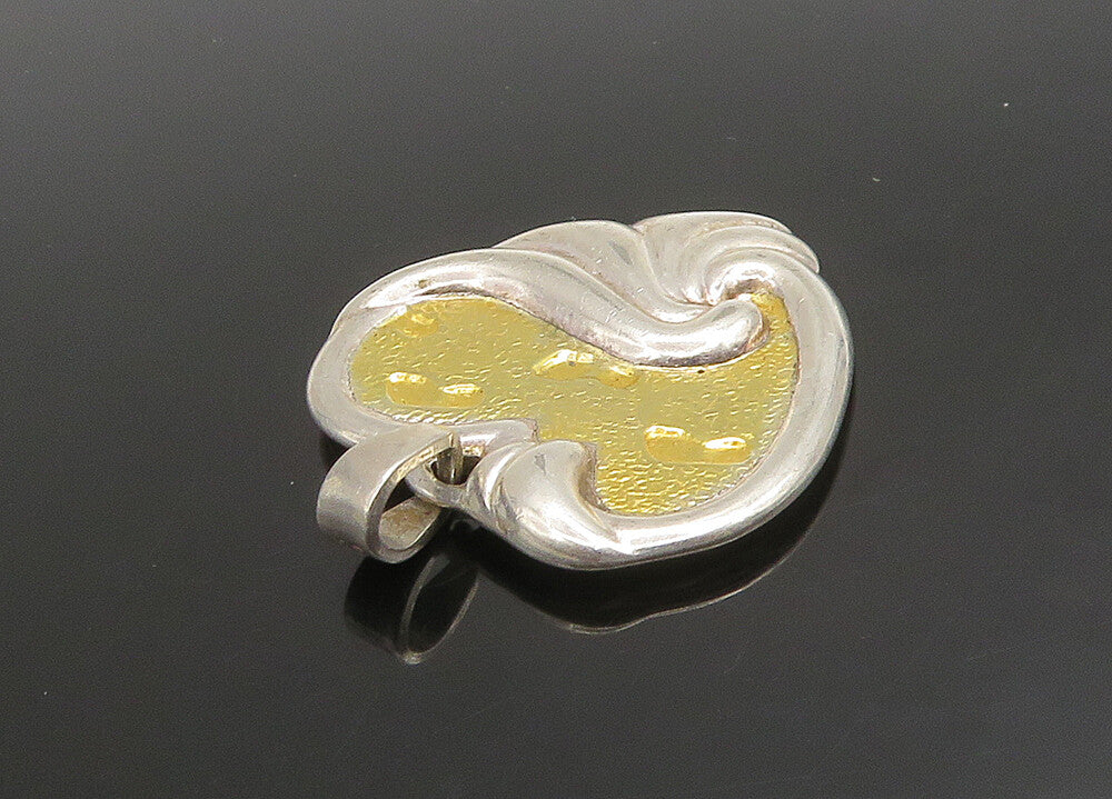 GORHAM 925 Silver  Vintage 2 Tone Heart Footprint Faith Quote Pendant  PT19071