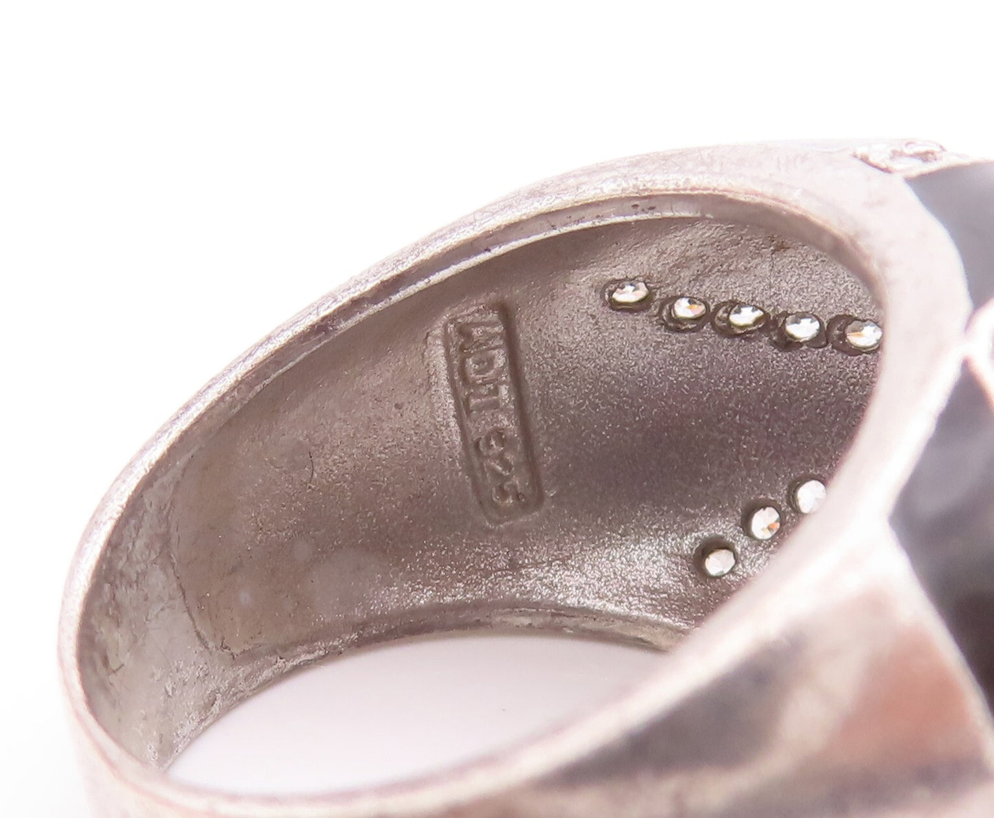 925 Sterling Silver Vintage Ring Large Onyx With Topaz Band Design  Sz 8 RG28879