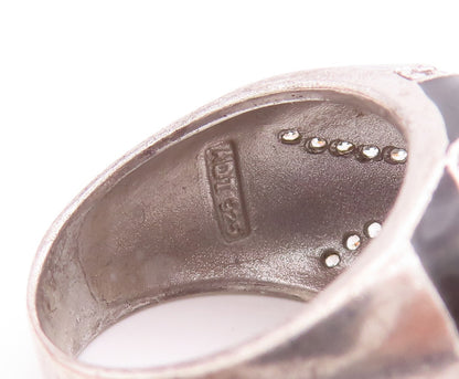 925 Sterling Silver Vintage Ring Large Onyx With Topaz Band Design  Sz 8 RG28879