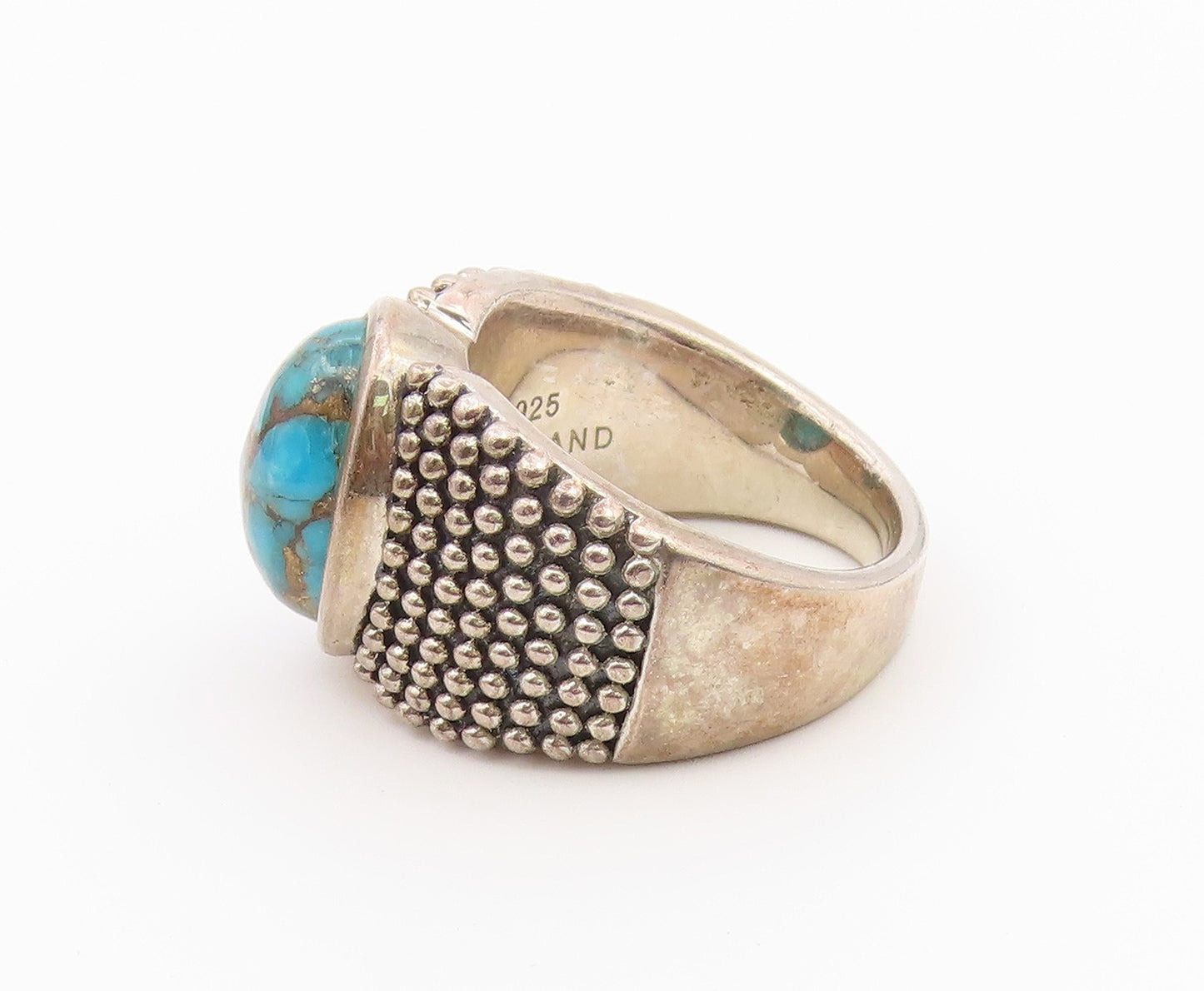 925 Sterling Silver Vintage Ring MICHAEL DAWKINS Turquoise Band  Sz 9  RG36583