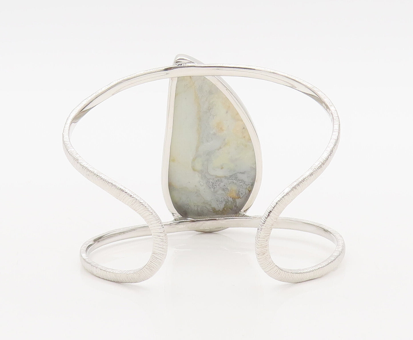 925 Sterling Silver  Vintage Drop Cut Marble Split Band Cuff Bracelet  BT10084