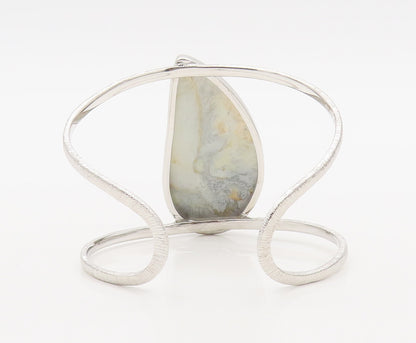 925 Sterling Silver  Vintage Drop Cut Marble Split Band Cuff Bracelet  BT10084