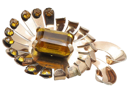 BROCKRAFT 925 Silver  Vintage Citrine Copper Tone Floral Brooch Pin  BP4128
