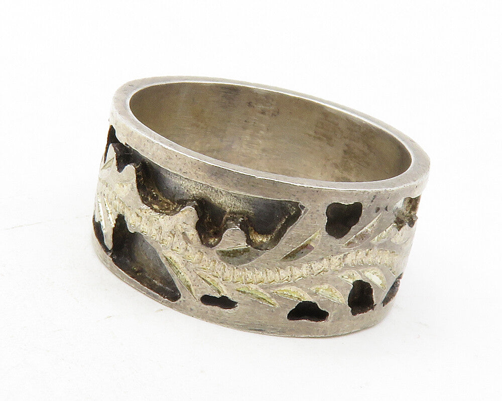 925 Sterling Silver  Vintage Oxidized Floral Vine Band Ring Sz 8.5  RG12634