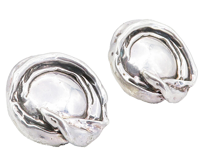 925 Sterling Silver  Vintage Modernist Sculpted Non Pierce Earrings  EG2916