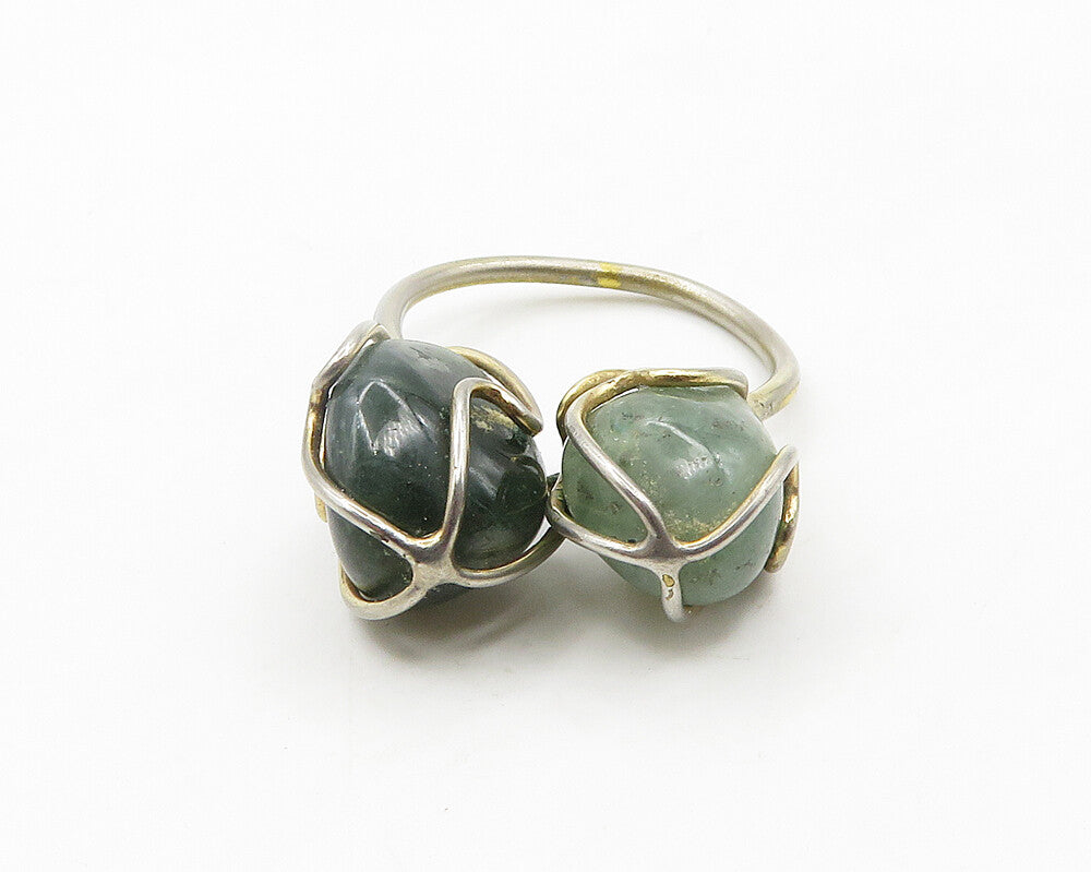 925 Silver  Vintage Shiny Wrapped Green Jasper Cocktail Ring Sz 9  RG19286