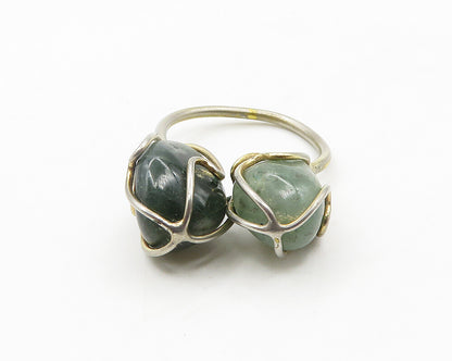 925 Silver  Vintage Shiny Wrapped Green Jasper Cocktail Ring Sz 9  RG19286