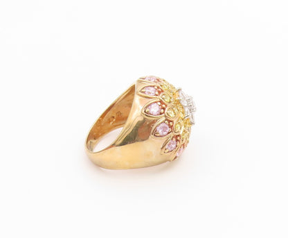 925 Sterling Silver Vintage Ring Gold Plated Topaz Floral Design  Sz 7  RG36659