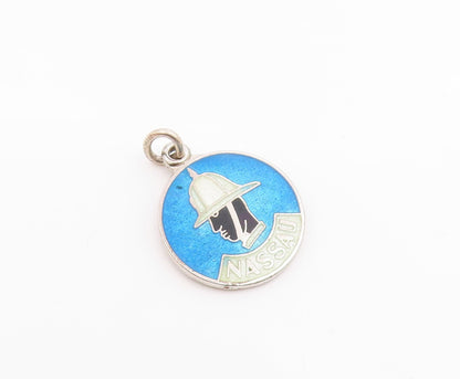 925 Sterling Silver  Vintage Enamel Nassau Man In Helmet Pendant  PT15889
