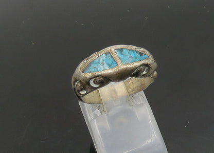 SOUTHWESTERN 925 Silver Vintage Turquoise Swirl Dome Band Ring Sz 6 RG23023