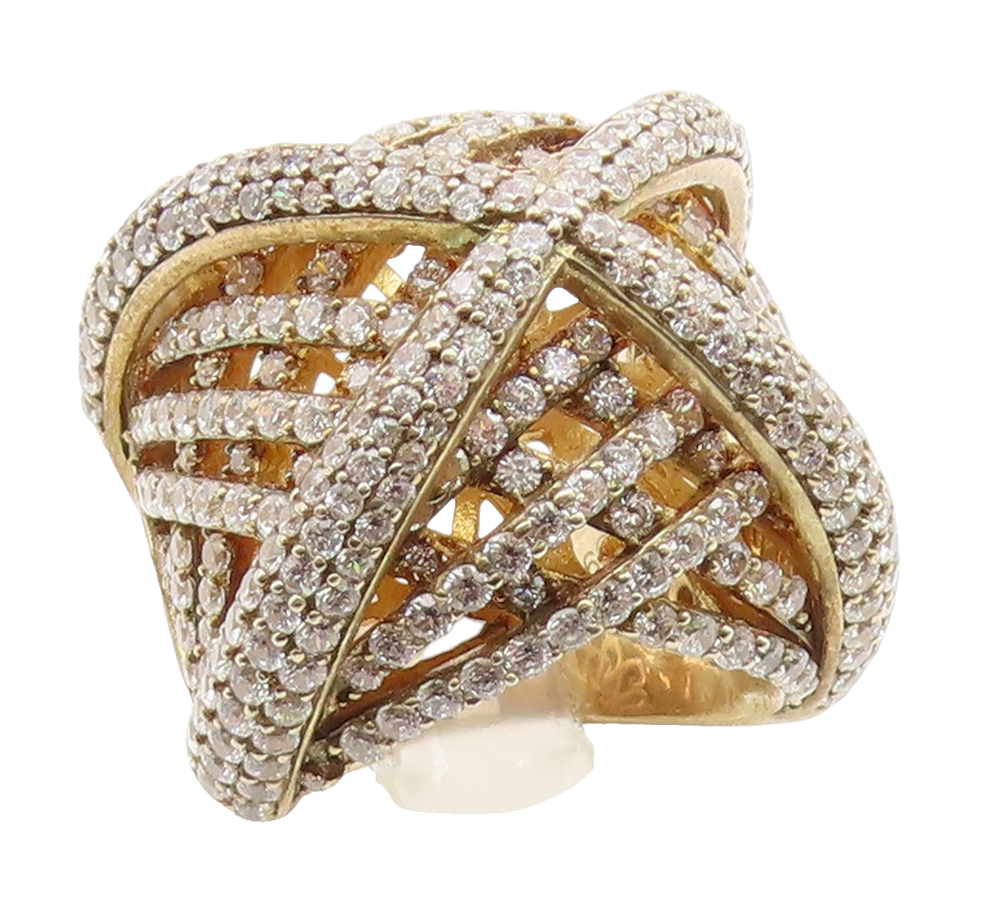 925 Sterling Silver Vintage Ring Gold Plated CZ Crossover Band  Sz 6  RG35112