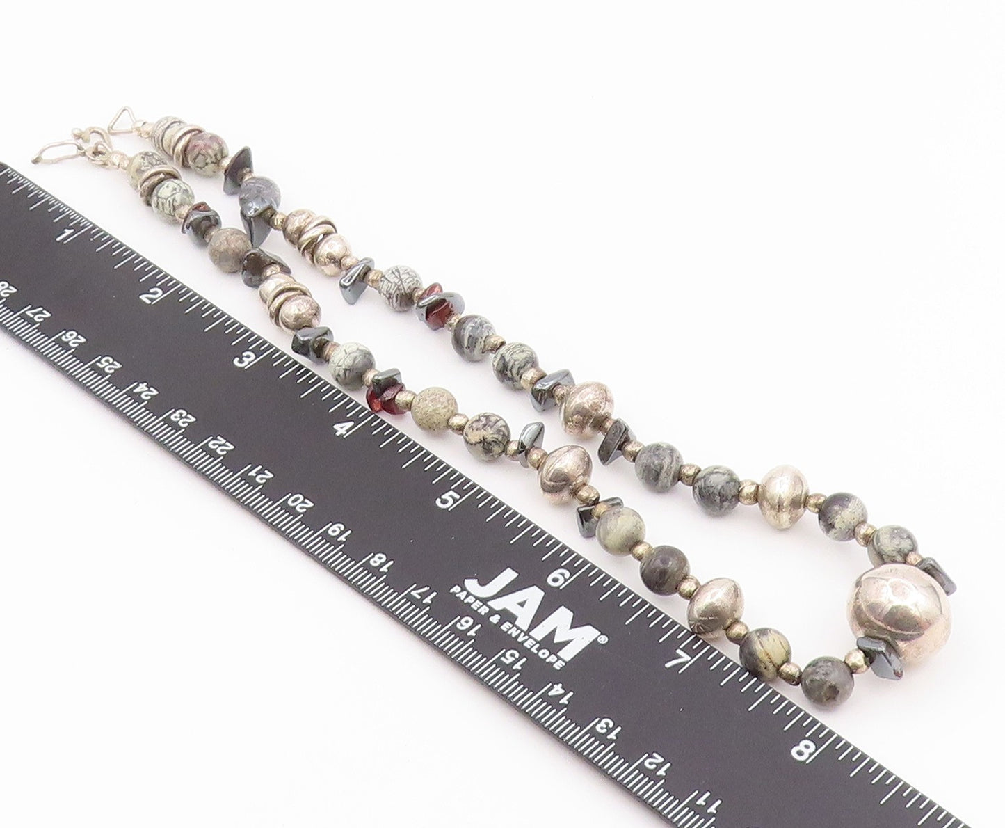 925 Sterling Silver Vintage Necklace Multi Gemstone Beaded Collar Choker  NE4925