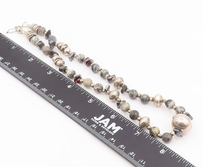 925 Sterling Silver Vintage Necklace Multi Gemstone Beaded Collar Choker  NE4925