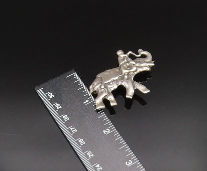 925 Sterling Silver  Vintage Man Riding Elephant Brooch Pin  BP9631