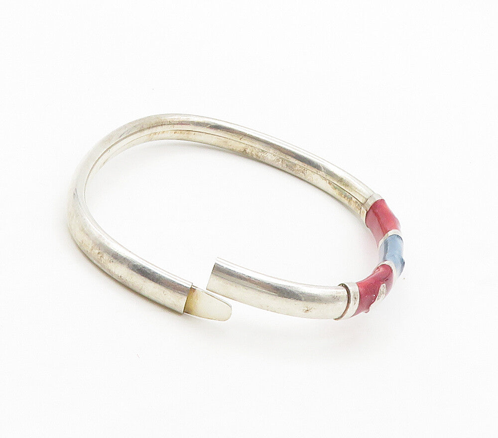 925 Sterling Silver  Vintage Enamel Love Heart Star Bangle Bracelet  BT6167