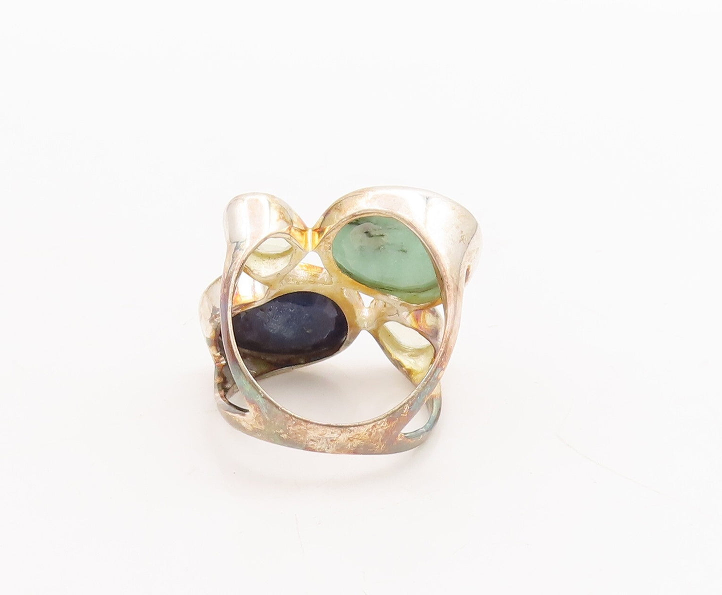 925 Sterling Silver Vintage Ring Multi Size Oval Gemstones  Sz 8  RG29195