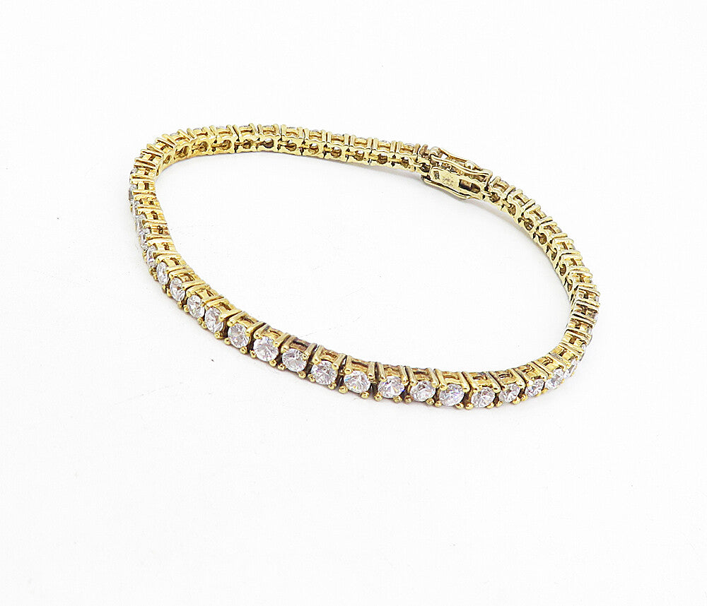 925 Sterling Silver  Cubic Zirconia Shiny Gold Plated Tennis Bracelet  BT3909