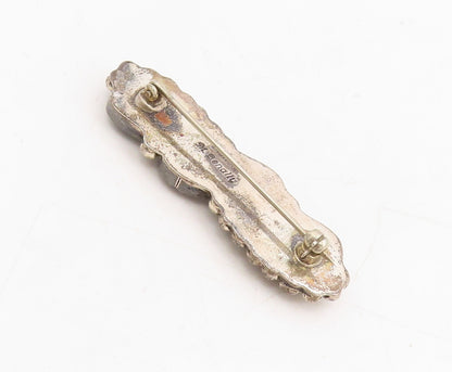 925 Sterling Silver Vintage Brooch Pin BENALLY NAVAJO Drop Shape Onyx  BP11460