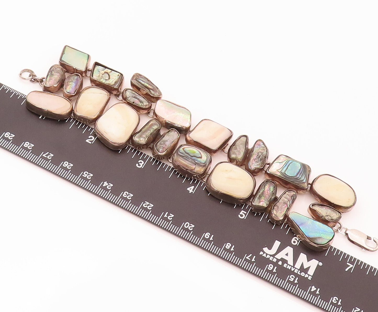 925 Silver  Vintage Mother Of Pearl Designer Sea Pebble Effect Bracelet BT9930