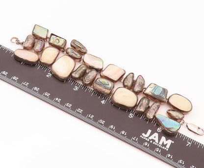 925 Silver  Vintage Mother Of Pearl Designer Sea Pebble Effect Bracelet BT9930