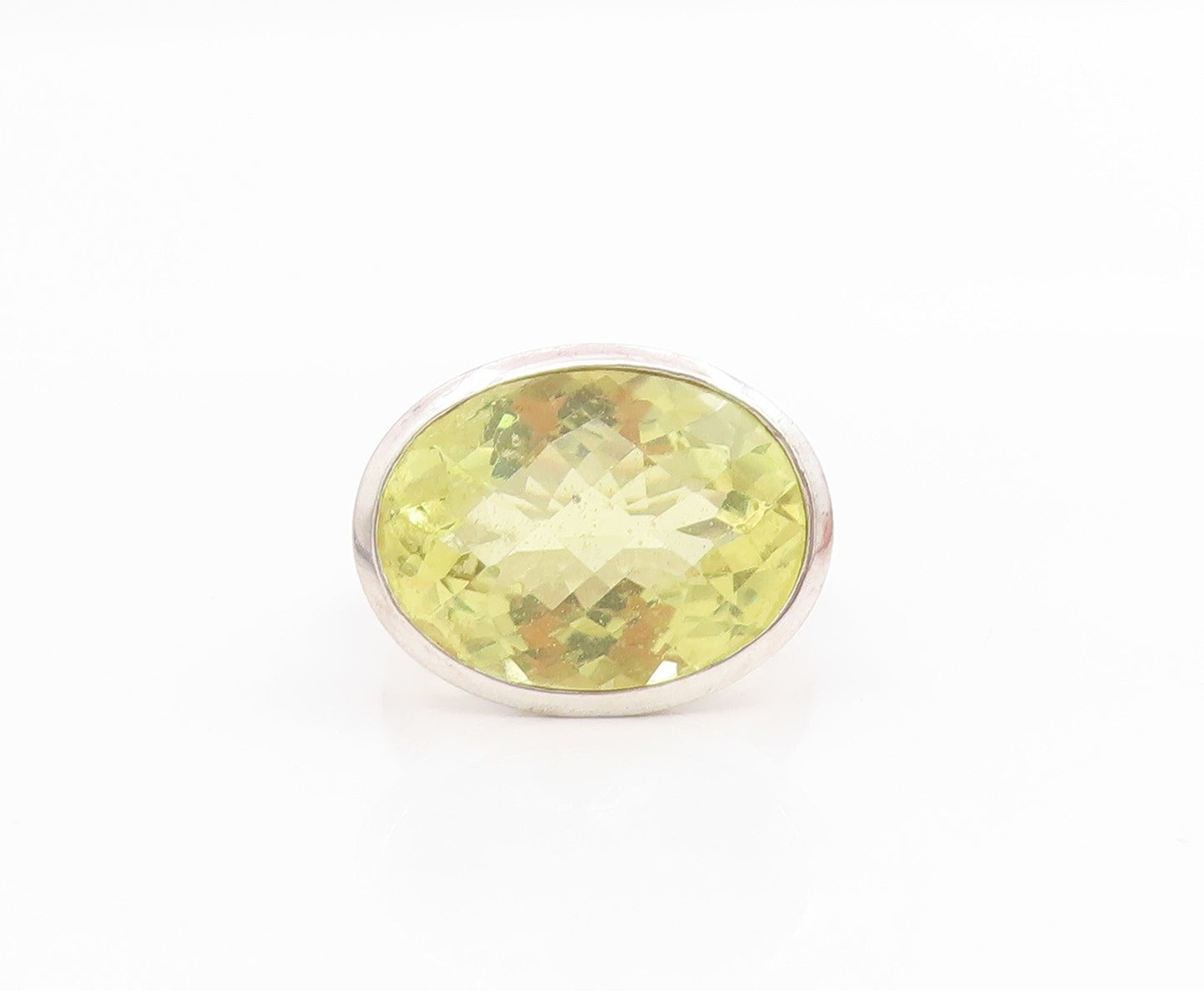 925 Sterling Silver Vintage Ring Large Lemon Citrine & CZ Band  Sz 9  RG34436