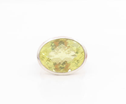 925 Sterling Silver Vintage Ring Large Lemon Citrine & CZ Band  Sz 9  RG34436