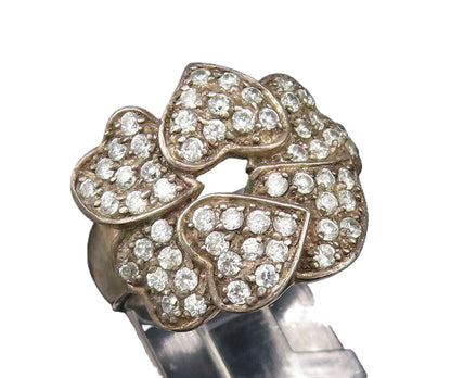 925 Sterling Silver  Vintage Six Sparkly Topaz Love Hearts Ring Sz 8  RG25805
