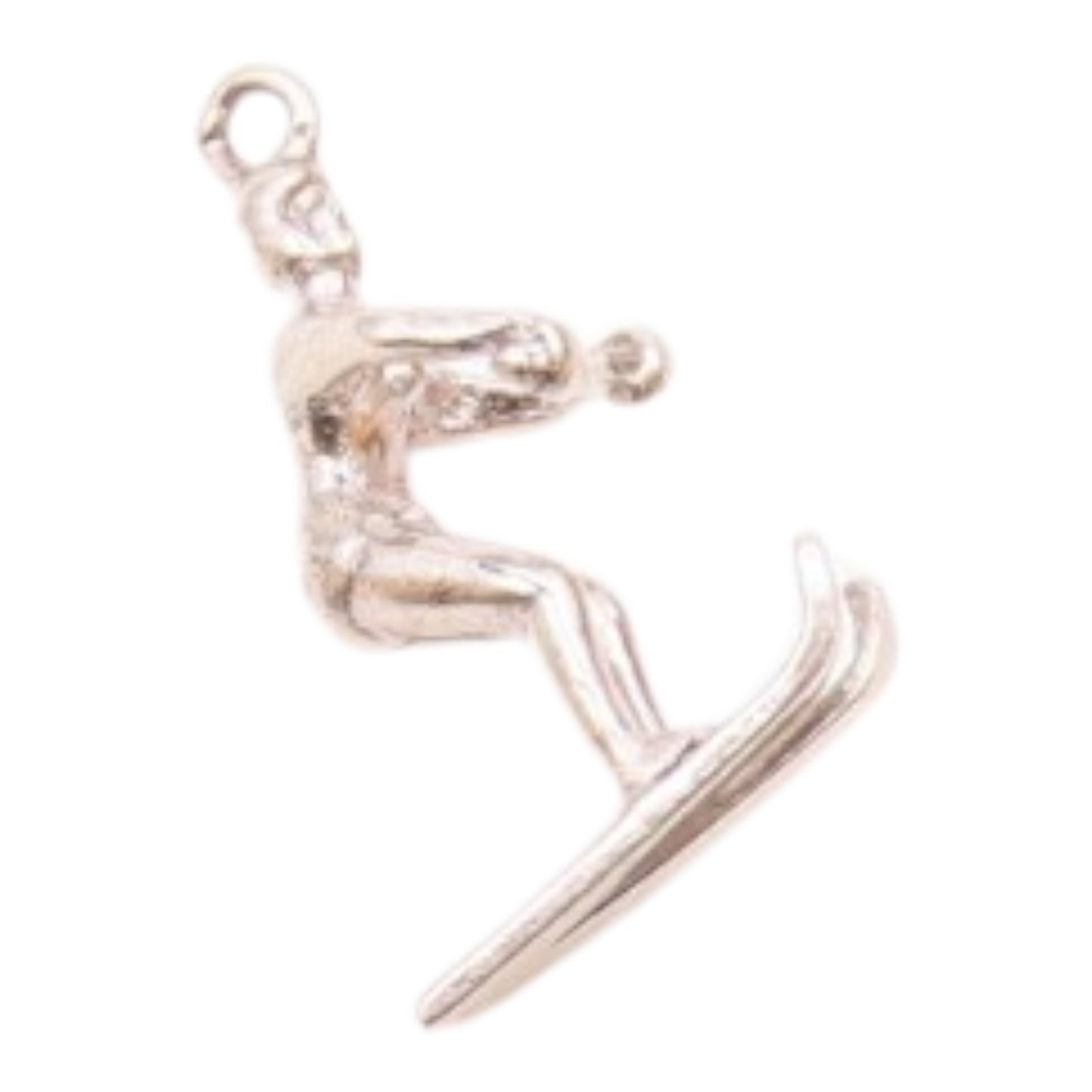 925 Sterling Silver  Vintage Shiny Petite Water Skiing Figure Pendant  PT6256