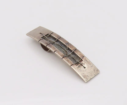 925 Sterling Silver  Vintage Modernist Rectangular Wired Plate Pendant PT22189